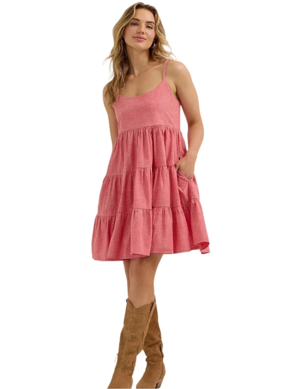 Wrangler Red Strappy Tiered Mini Dress Size X- Large